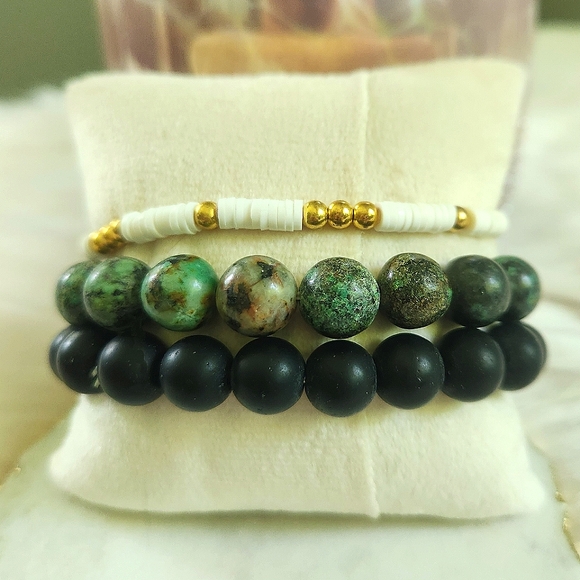 NWT Ryze Natural Stone White Druzy, Jasper, & Heishi Beaded Staxx Bracelets - Picture 2 of 7
